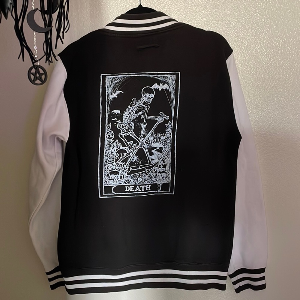 💀 Death Tarot Card Varsity jacket Black and White Goth Alternative halloween 🎃